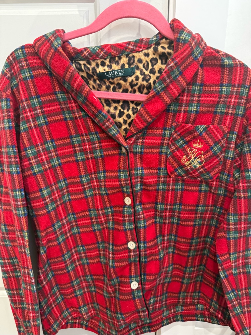 Lauren Ralph Lauren Red Plaid Leopard Pajama Top – Size Medium